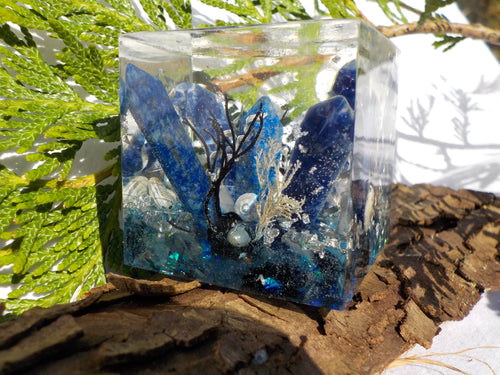 orgonite lapis lazuli, tourmaline noire, nacre, quartz rose